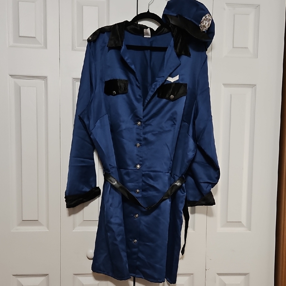 New Frederick's of Hollywood Officer Costume with Black Belt & Hat